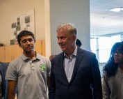 Governor Ned Lamont receives shop tour from Ella T. Grasso Technical High School Bioscience and Environmental Technology students.